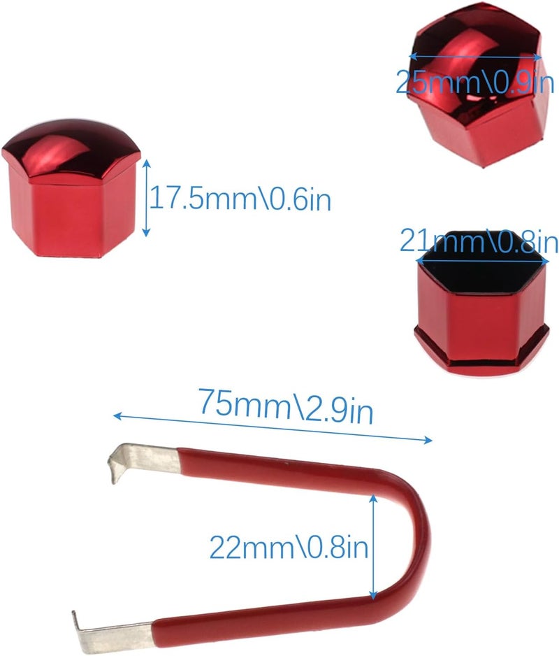 Nihfien 24pcs Wheel Nut Cap 21mm Wheel Bolt Nut Caps Covers,Universal Anti-Rust Car Tire Nut Caps Bolt Cover,Hexagonal Plastic Tire Bolt with Removal Tool (Red) - Image 2